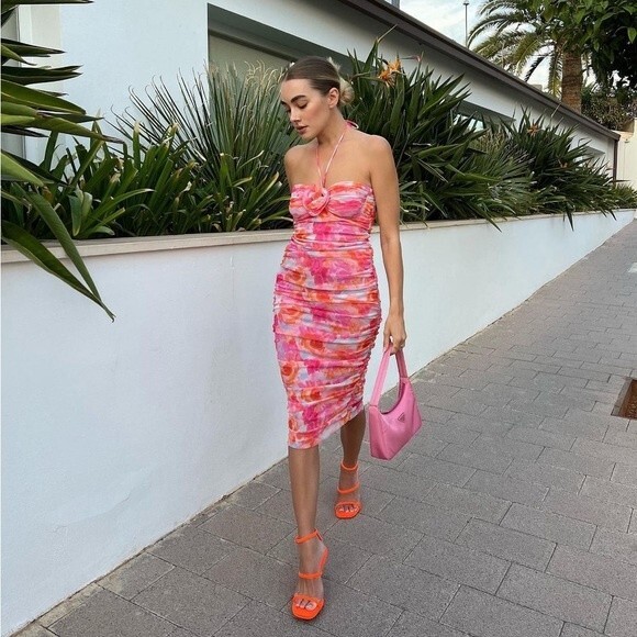 ZARA PRINTED TULLE DRESS - Picture 1 of 12